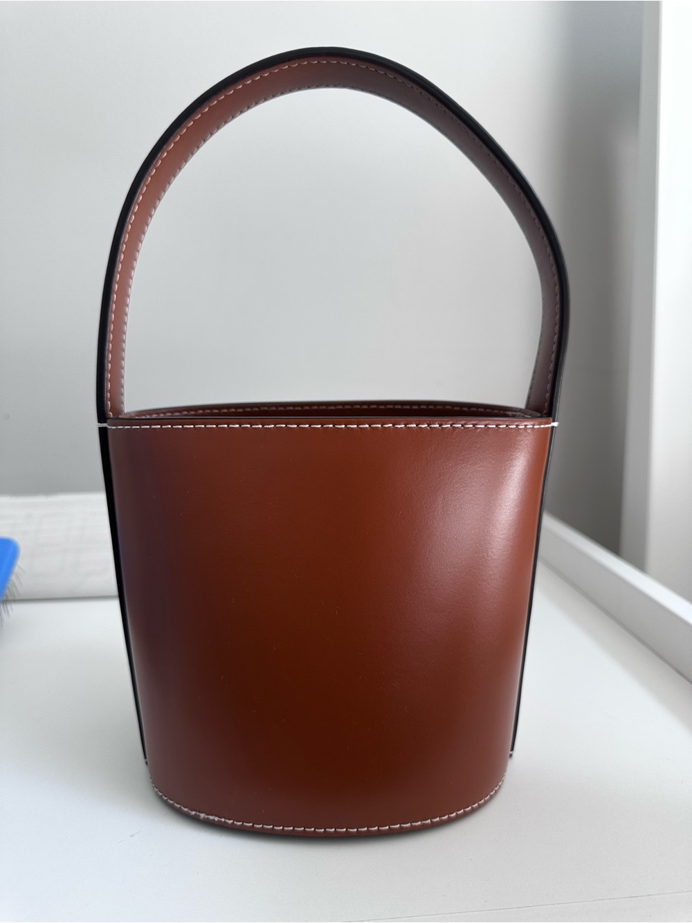 STAUD Brown Leather Mini Bucket Bag